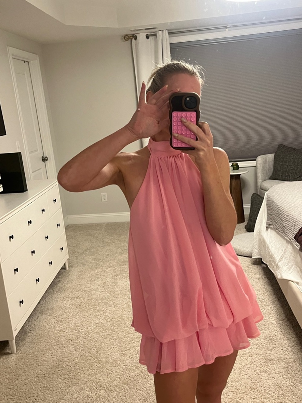Pink Halter Chiffon Layered Mini Dress/ romper - Picture 8 of 8